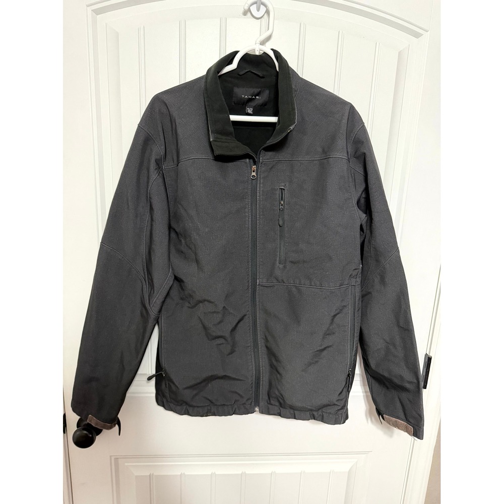 Tahari Jacket Mens XL Charcoal Gray Softshell Fleece Lined Full Zip EUC
